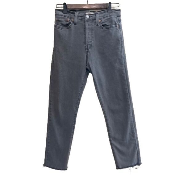 Levi's Wedgie Straight High Rise Button Fly Raw Hem Jean Women Size 28 Gray Wash - Picture 1 of 7